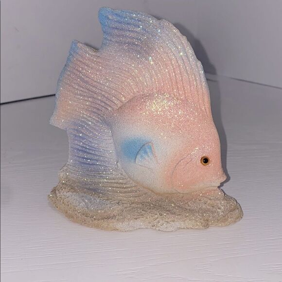 Vintage Sand Sculpture Decorative Fish Sparkling Pink and Blue - Picture 1 of 8